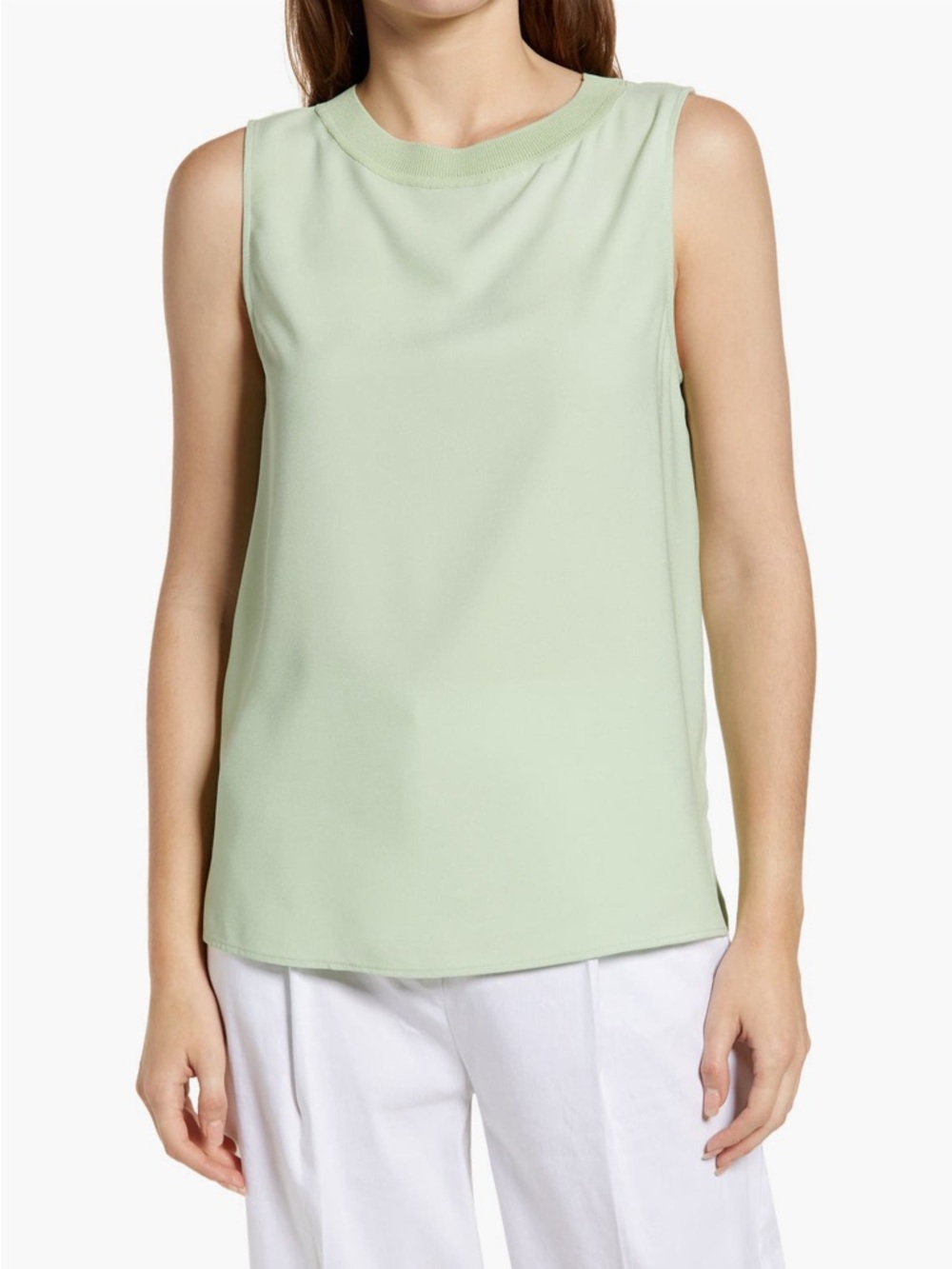 Nordstrom Light Green Pleat Back Sleeveless Woven Top